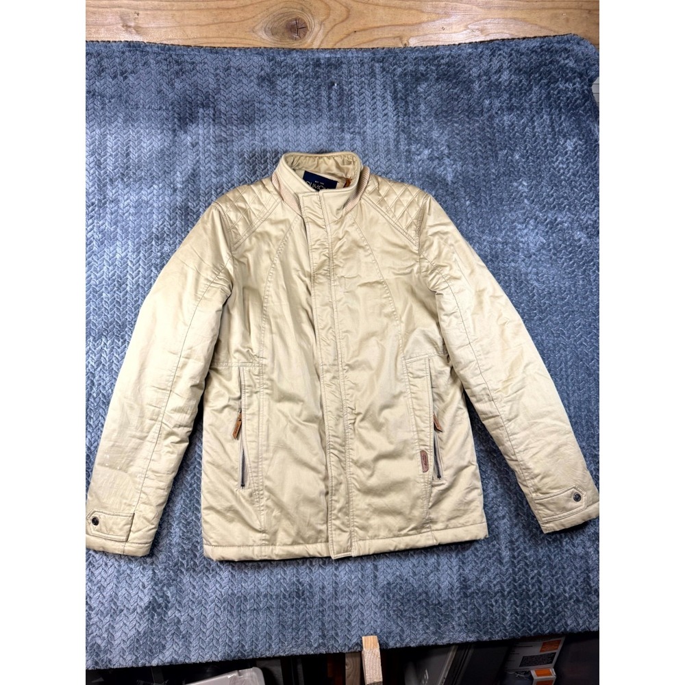 Dumont Fashion Jacket Mens Large Beige Cotton Lined Mock Neck Quilted Shoulder